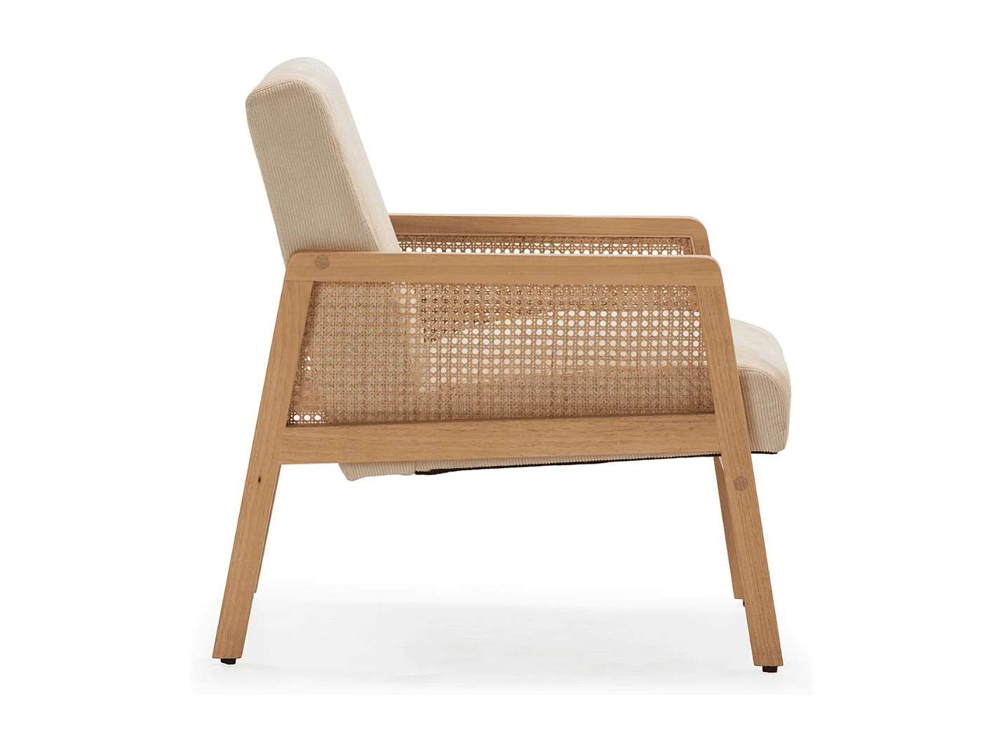 Fauteuil en tissu avec pieds en bois et rotin L68 cm - DEBRA
