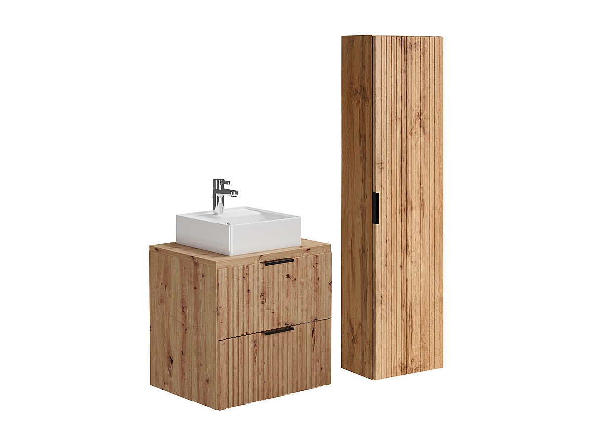 Waschbeckenunterschrank hängend mit Ablagen & Aufsatzwaschbecken + Säule – günstig online kaufen