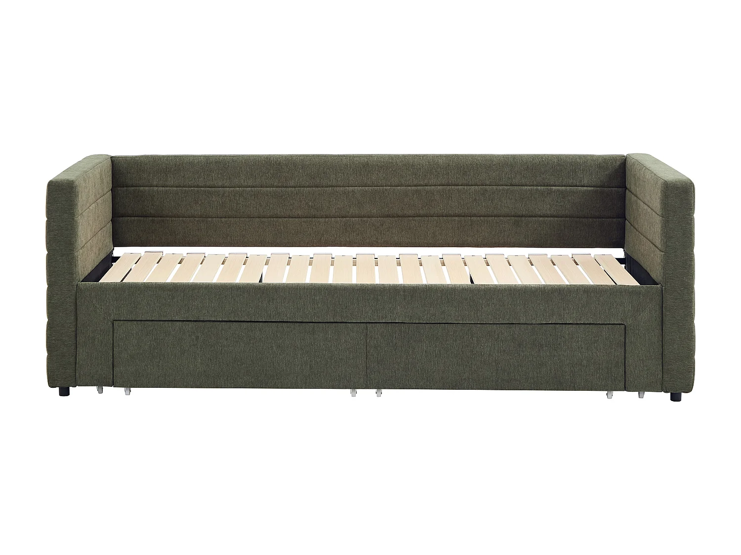 Lit banquette 2 x 80 x 200 cm - Avec sommier peigne et tiroirs - Tissu texturé - Vert  + Matelas - CAMITY