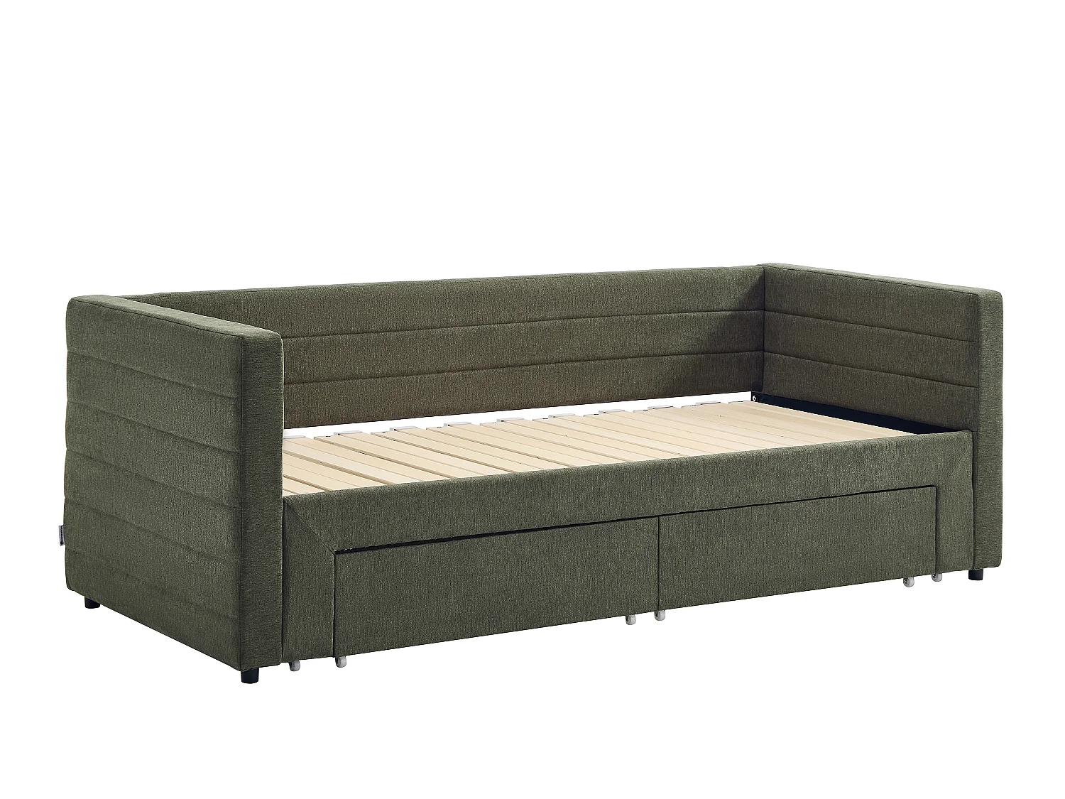 Lit banquette 2 x 80 x 200 cm - Avec sommier peigne et tiroirs - Tissu texturé - Vert  + Matelas - CAMITY