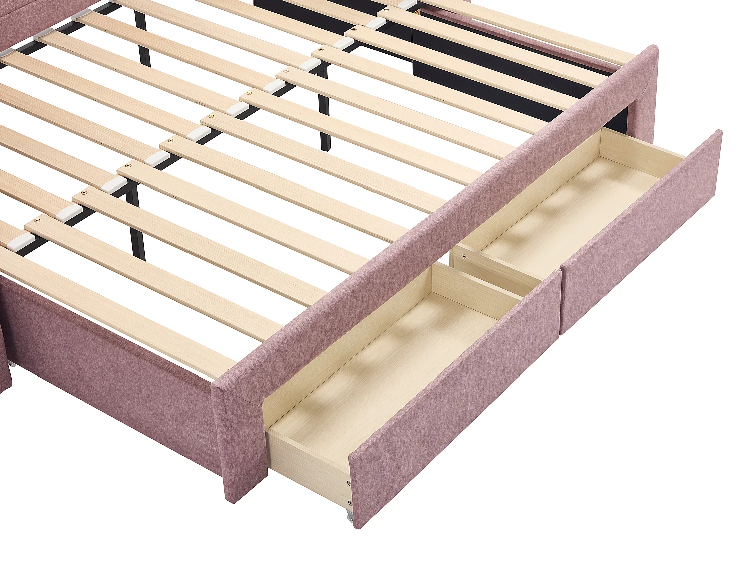 Lit banquette 2 x 80 x 200 cm - Avec sommier peigne et tiroirs - Tissu texturé - Rose + Matelas - CAMITY