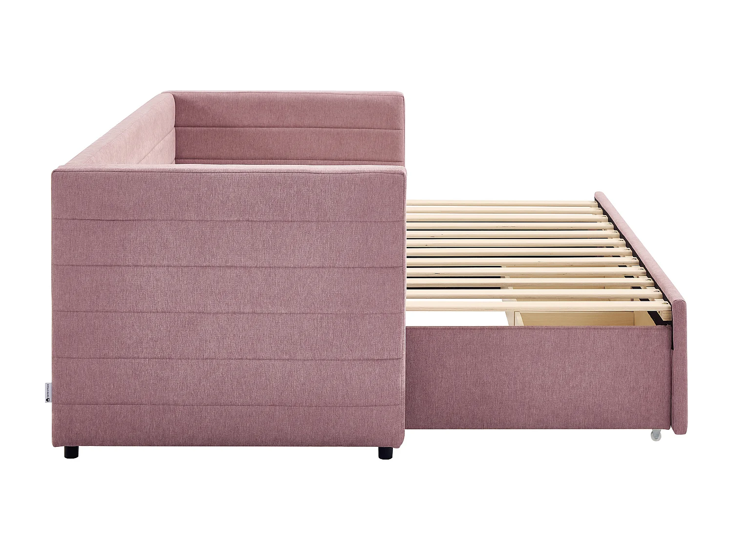 Lit banquette 2 x 80 x 200 cm - Avec sommier peigne et tiroirs - Tissu texturé - Rose + Matelas - CAMITY