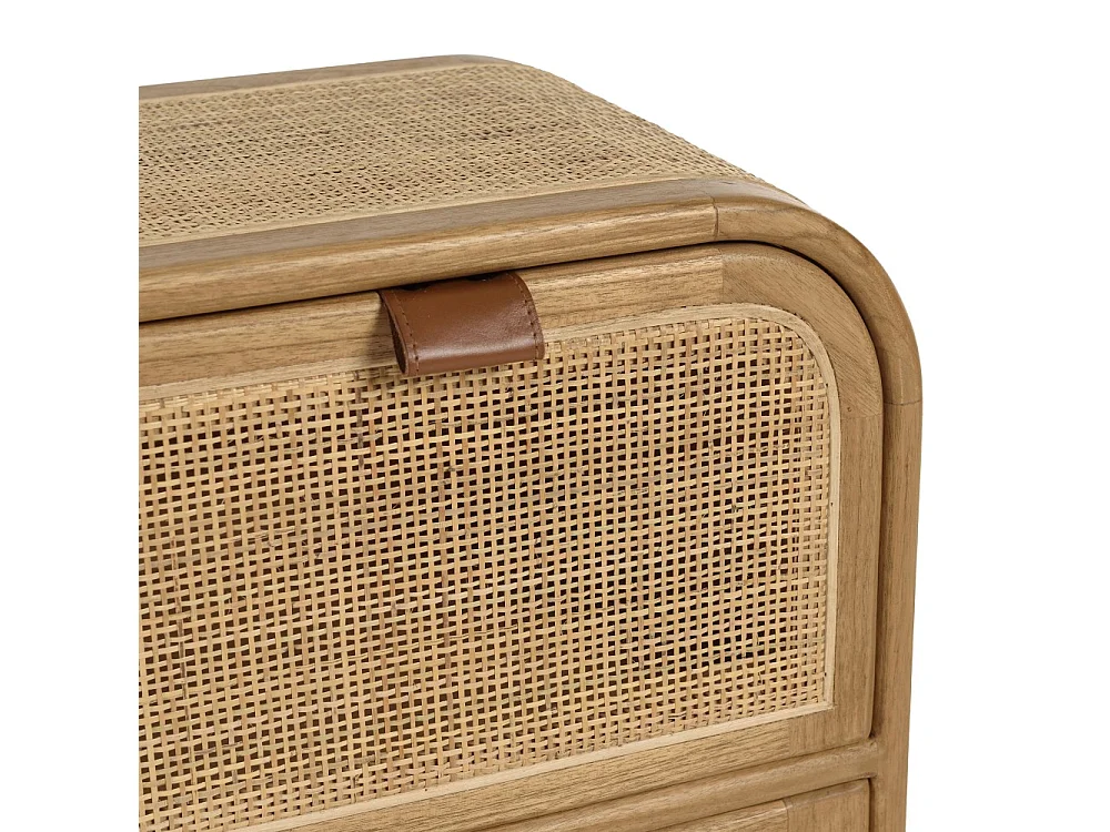 AMY - Commode forme arrondie en mindi et rotin naturel 2 tiroirs AMY