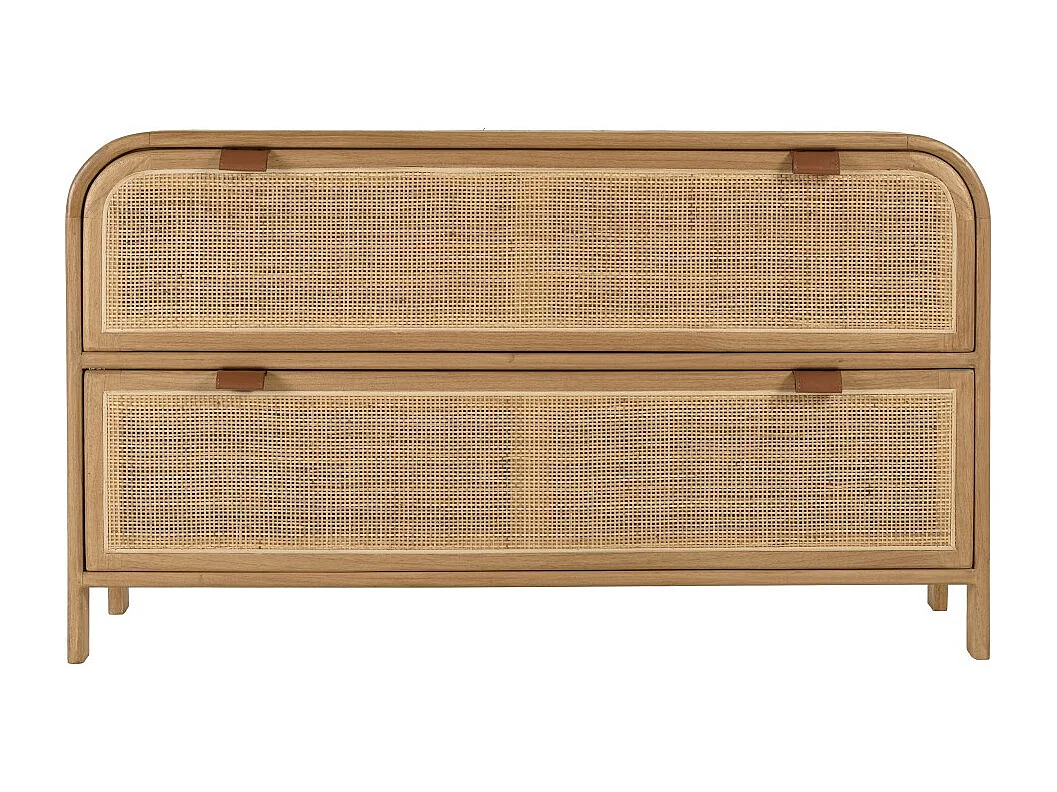 AMY - Commode forme arrondie en mindi et rotin naturel 2 tiroirs AMY