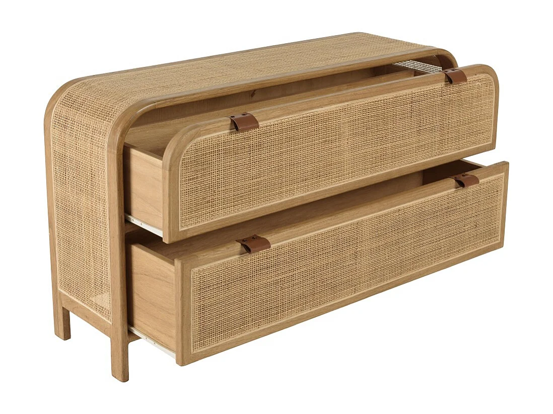 AMY - Commode forme arrondie en mindi et rotin naturel 2 tiroirs AMY