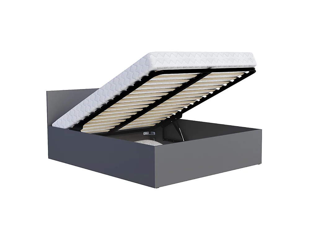 Lit coffre 120 x 190 cm Panama - Coffre de 430 Litres - Sommier inclus - Gris