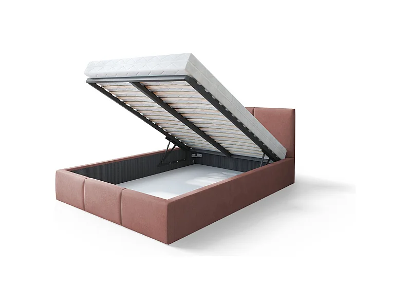 Lit Double Tesia 140x200 + Coffre - Sommier inclus Rose misty