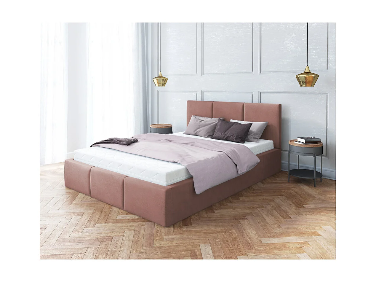 Lit Double Tesia 140x200 + Coffre - Sommier inclus Rose misty