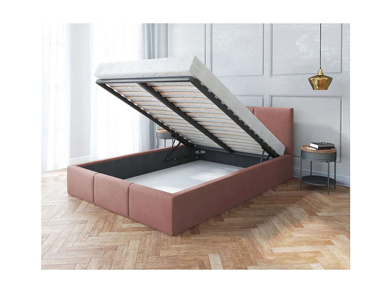 Lit Double Tesia 140x200 + Coffre - Sommier inclus Rose misty