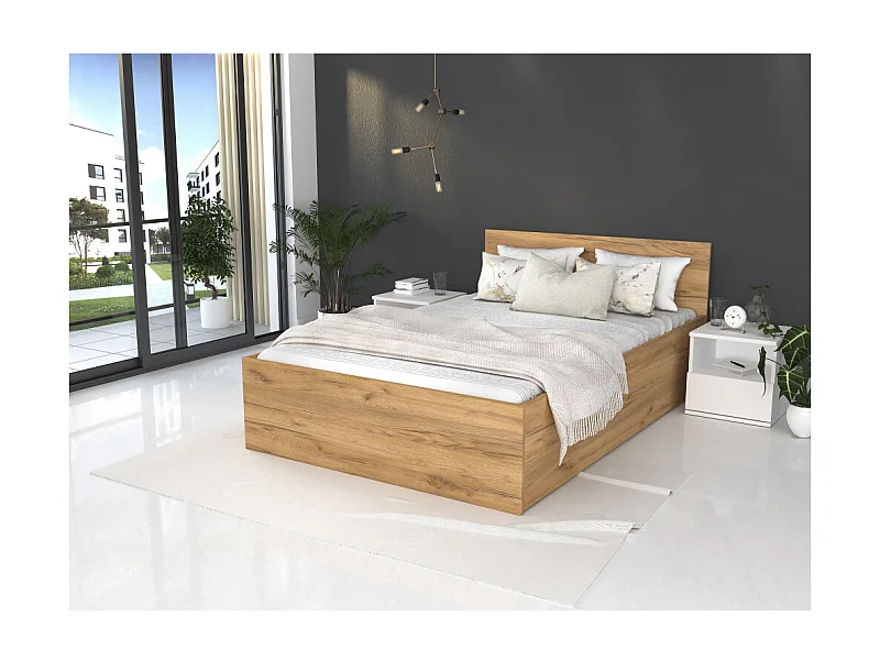 Lit coffre Panama 120x190 - Sommier inclus Chêne