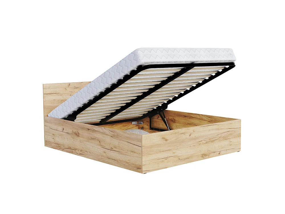 Lit coffre 120 x 190 cm Panama - Coffre de 430 Litres - Sommier inclus - Chêne