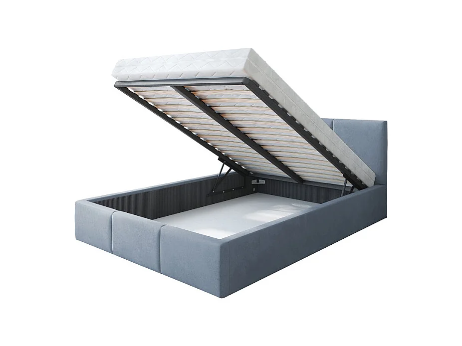 Lit Double Tesia 140x200 + Coffre - Sommier inclus Gris clair