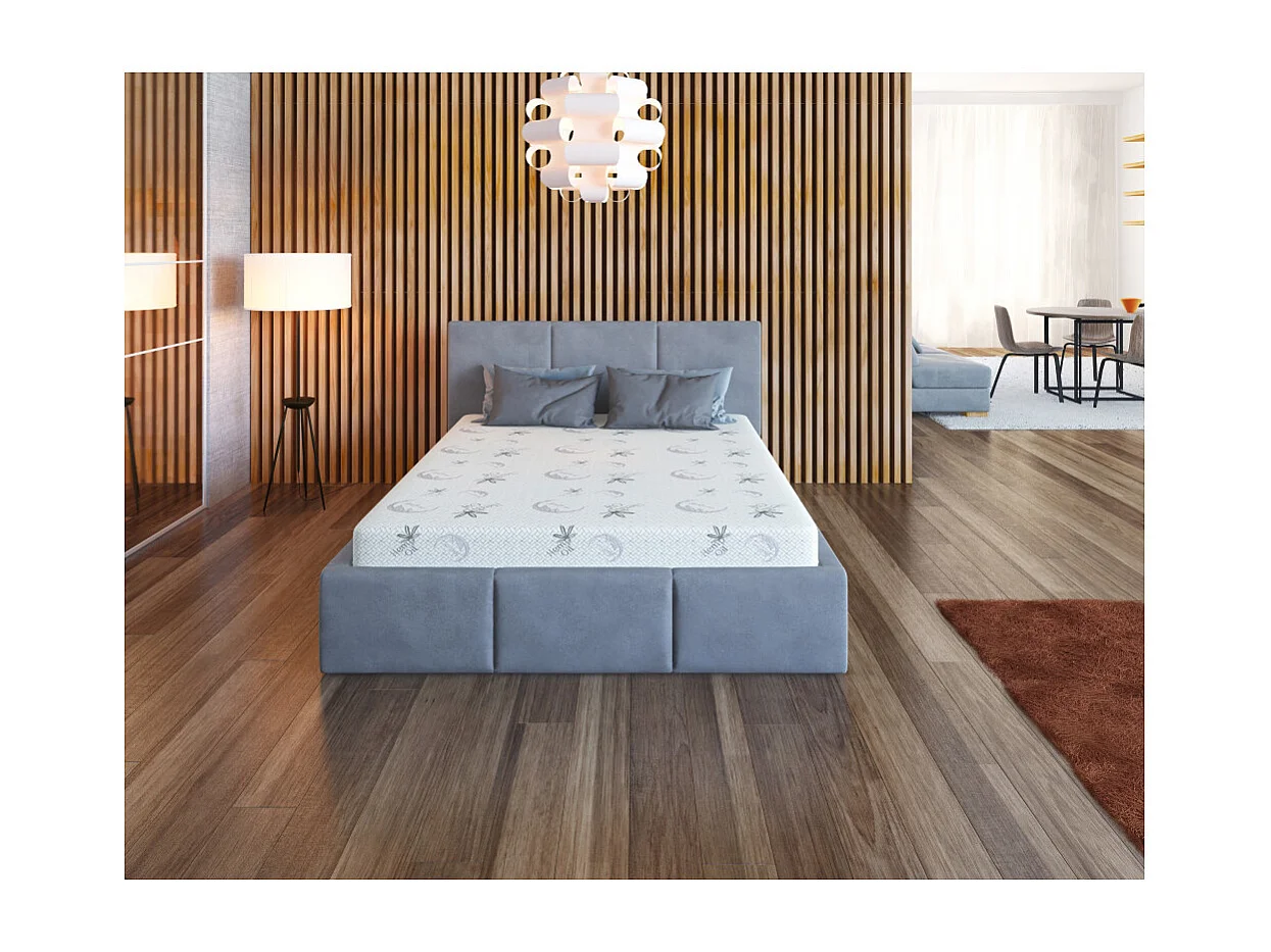 Lit Double Tesia 140x200 + Coffre - Sommier inclus Gris clair