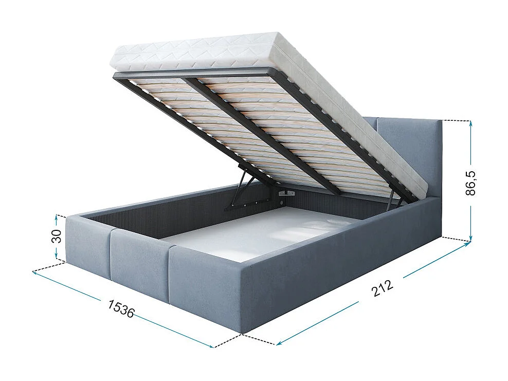 Lit Double Tesia 140x200 + Coffre - Sommier inclus Gris clair