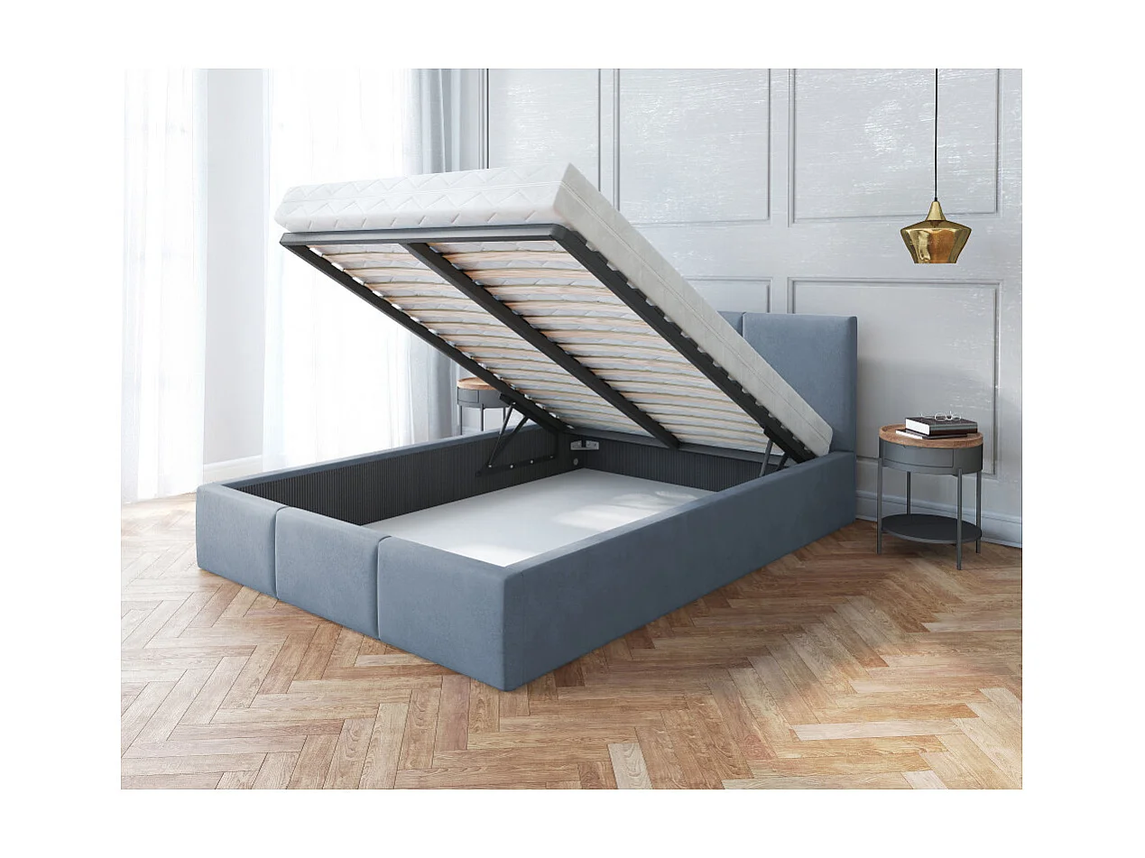 Lit Double Tesia 140x200 + Coffre - Sommier inclus Gris clair