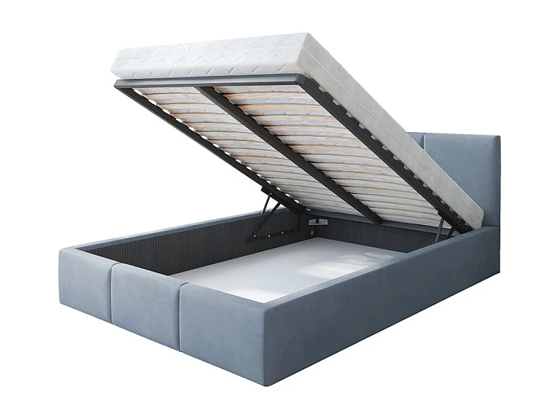 Lit Double Tesia 140x200 + Coffre - Sommier inclus Gris clair