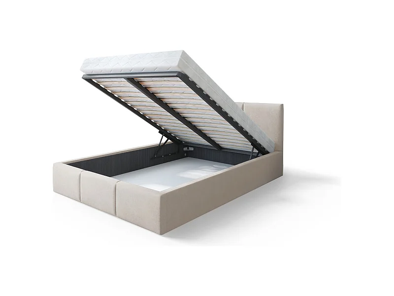 Lit Double Tesia 140x200 + Coffre - Sommier inclus Crème