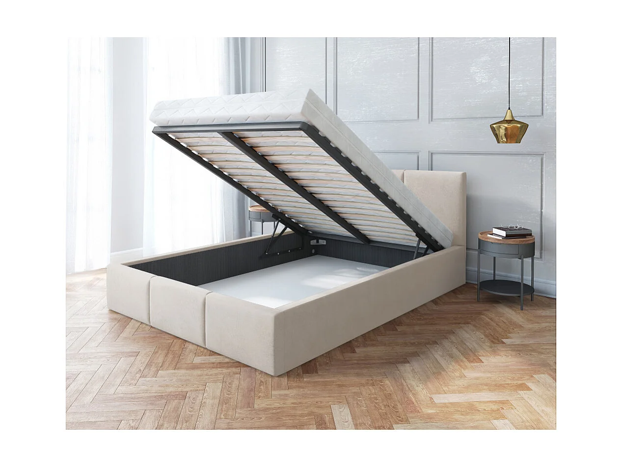 Lit Double Tesia 140x200 + Coffre - Sommier inclus Crème