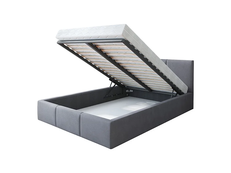 Lit Double Tesia 140x200 + Coffre - Sommier inclus Gris foncé