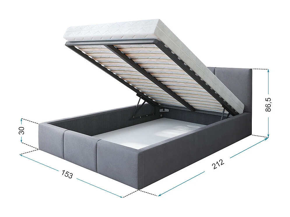 Lit Double Tesia 140x200 + Coffre - Sommier inclus Gris foncé