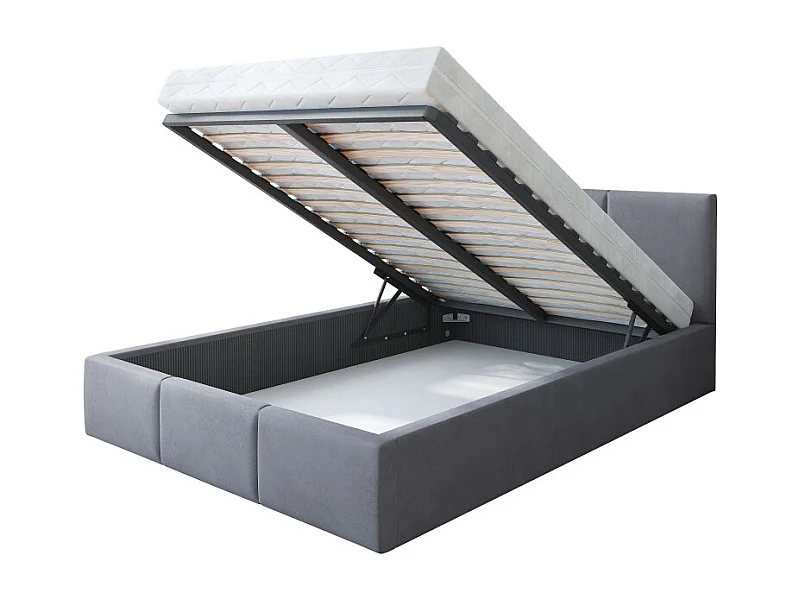 Lit Double Tesia 140x200 + Coffre - Sommier inclus Gris foncé