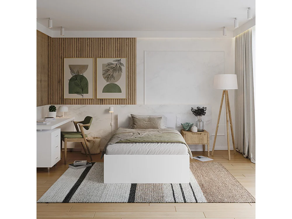 Lit coffre 120 x 190 cm Panama - Coffre de 670 Litres - Sommier inclus - Blanc
