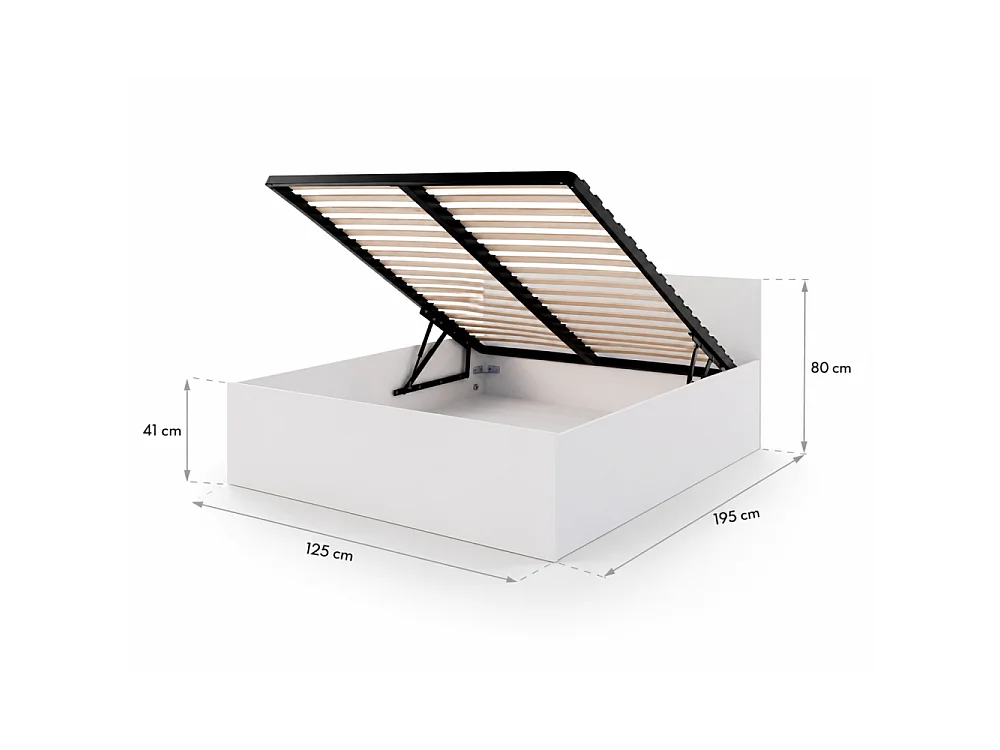 Lit coffre 120 x 190 cm Panama - Coffre de 430 Litres - Sommier inclus - Blanc