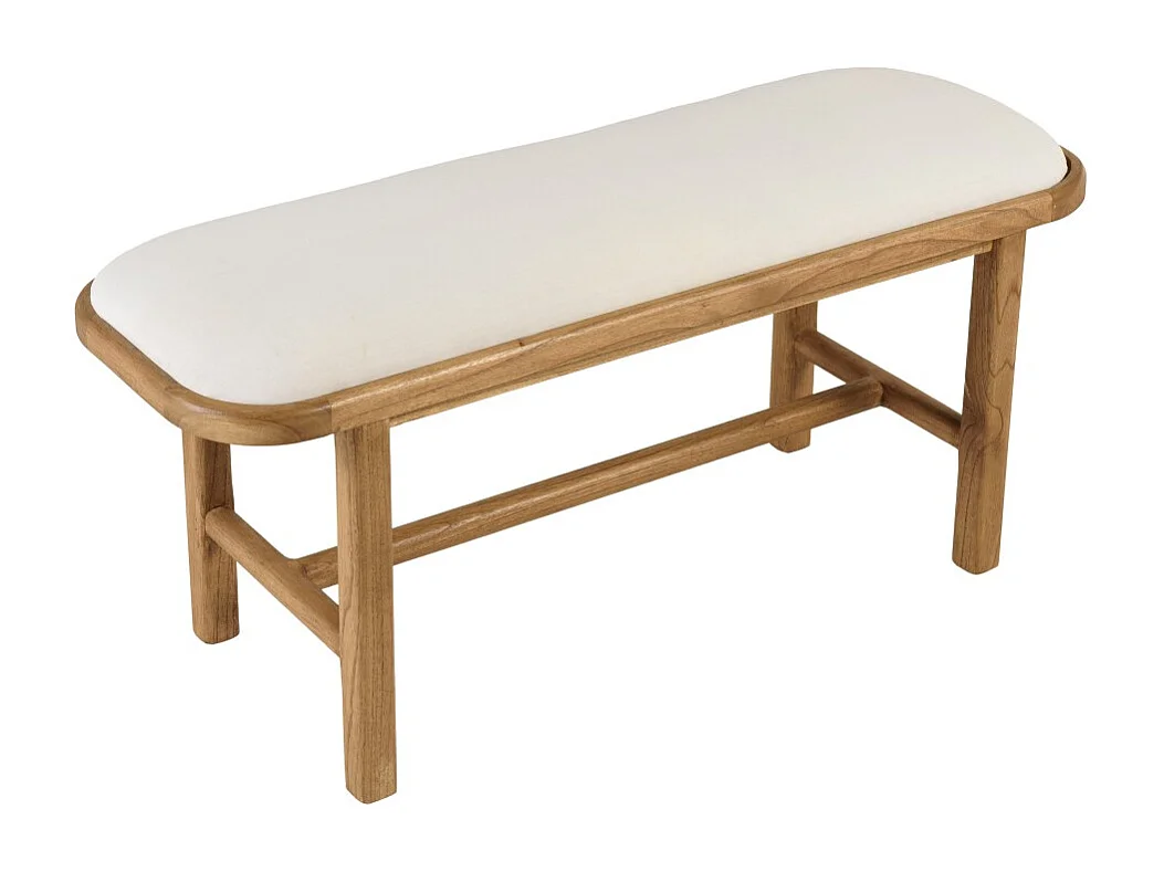 AMY - Banc 1 place avec coussin blanc en bois de mindi et rotin naturel AMY