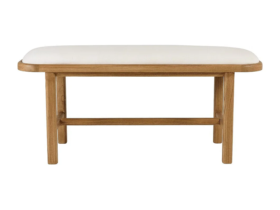 AMY - Banc 1 place avec coussin blanc en bois de mindi et rotin naturel AMY