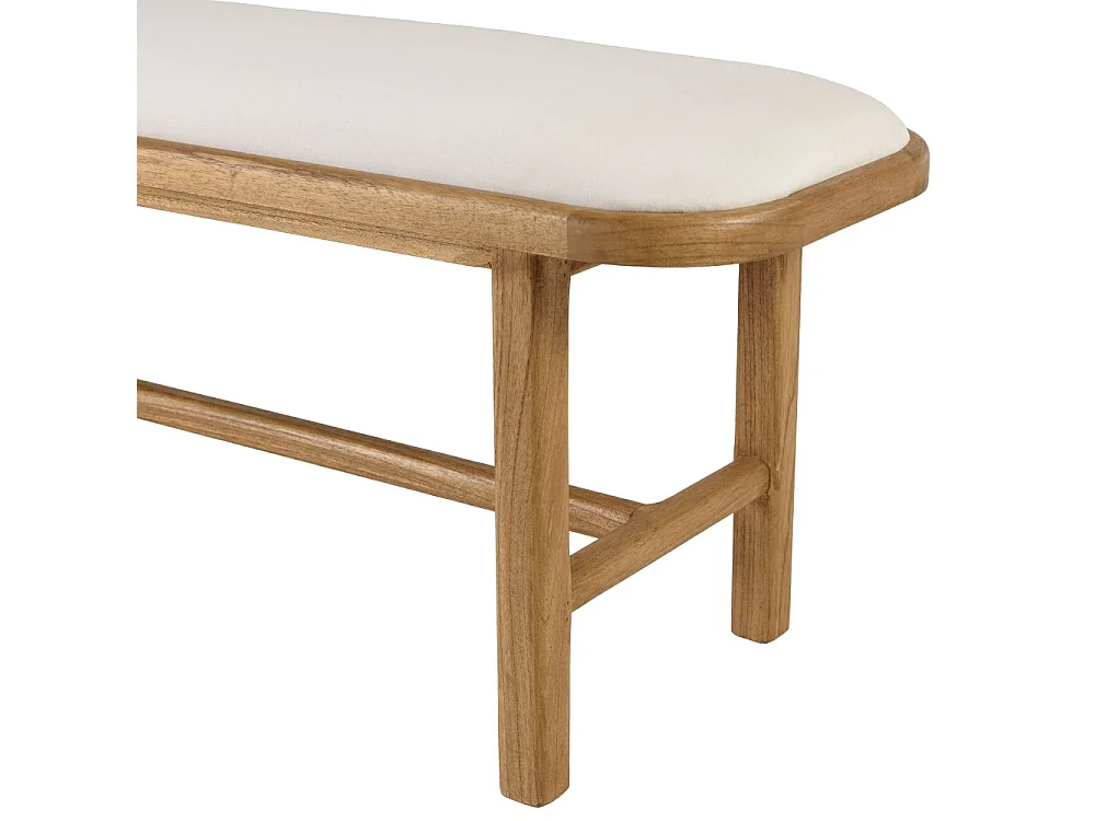 AMY - Banc 1 place avec coussin blanc en bois de mindi et rotin naturel AMY