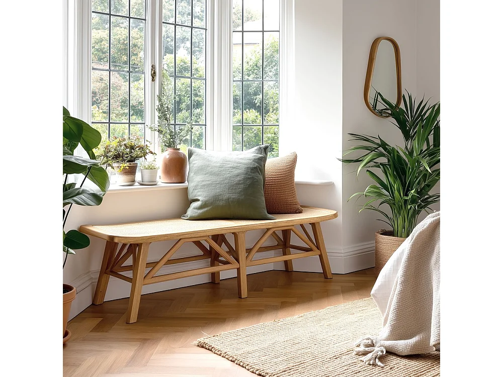 AMY - Banc 2 places en bois de mindi et rotin naturel AMY