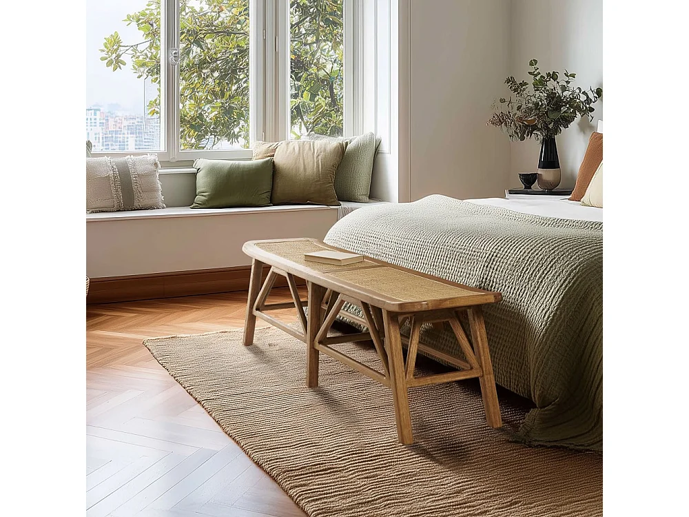 AMY - Banc 2 places en bois de mindi et rotin naturel AMY