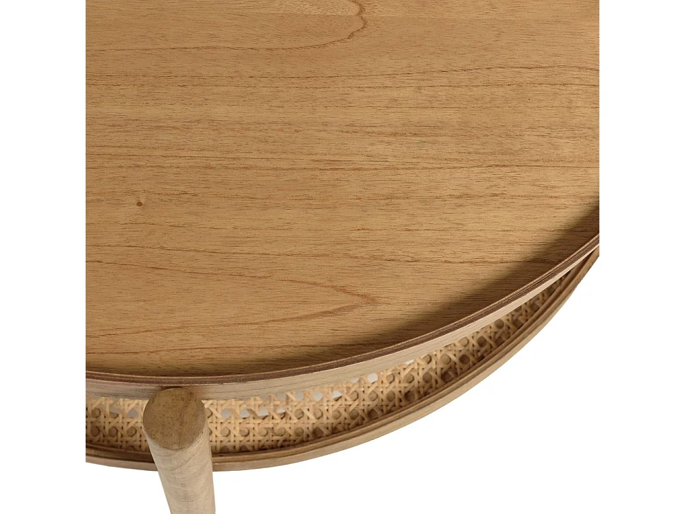 AMY - Table basse en bois de mindi 80.5m avec tablette en rotin naturel AMY