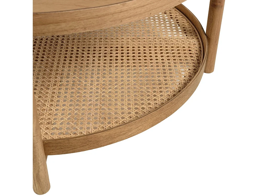 AMY - Table basse en bois de mindi 80.5m avec tablette en rotin naturel AMY