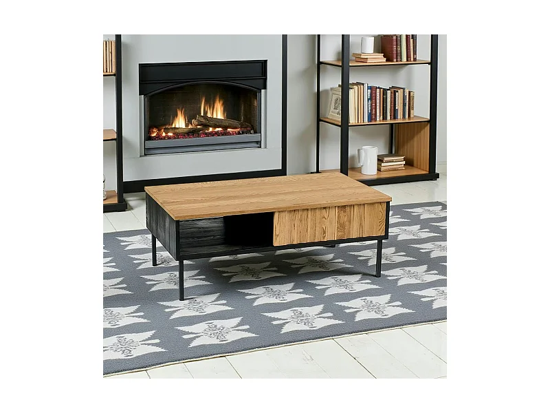 Table basse en bois bicolore avec façade ondulée TARAN