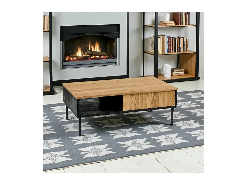 Table basse en bois bicolore avec façade ondulée TARAN