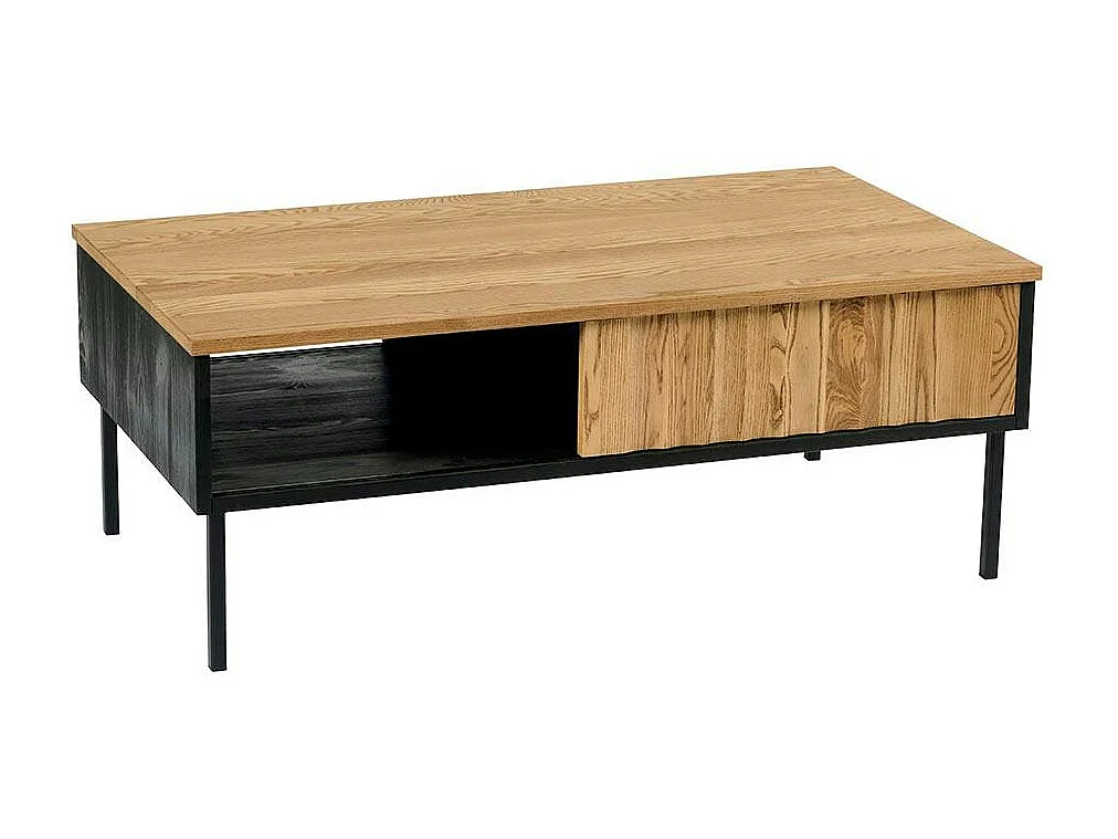 Table basse en bois bicolore avec façade ondulée TARAN