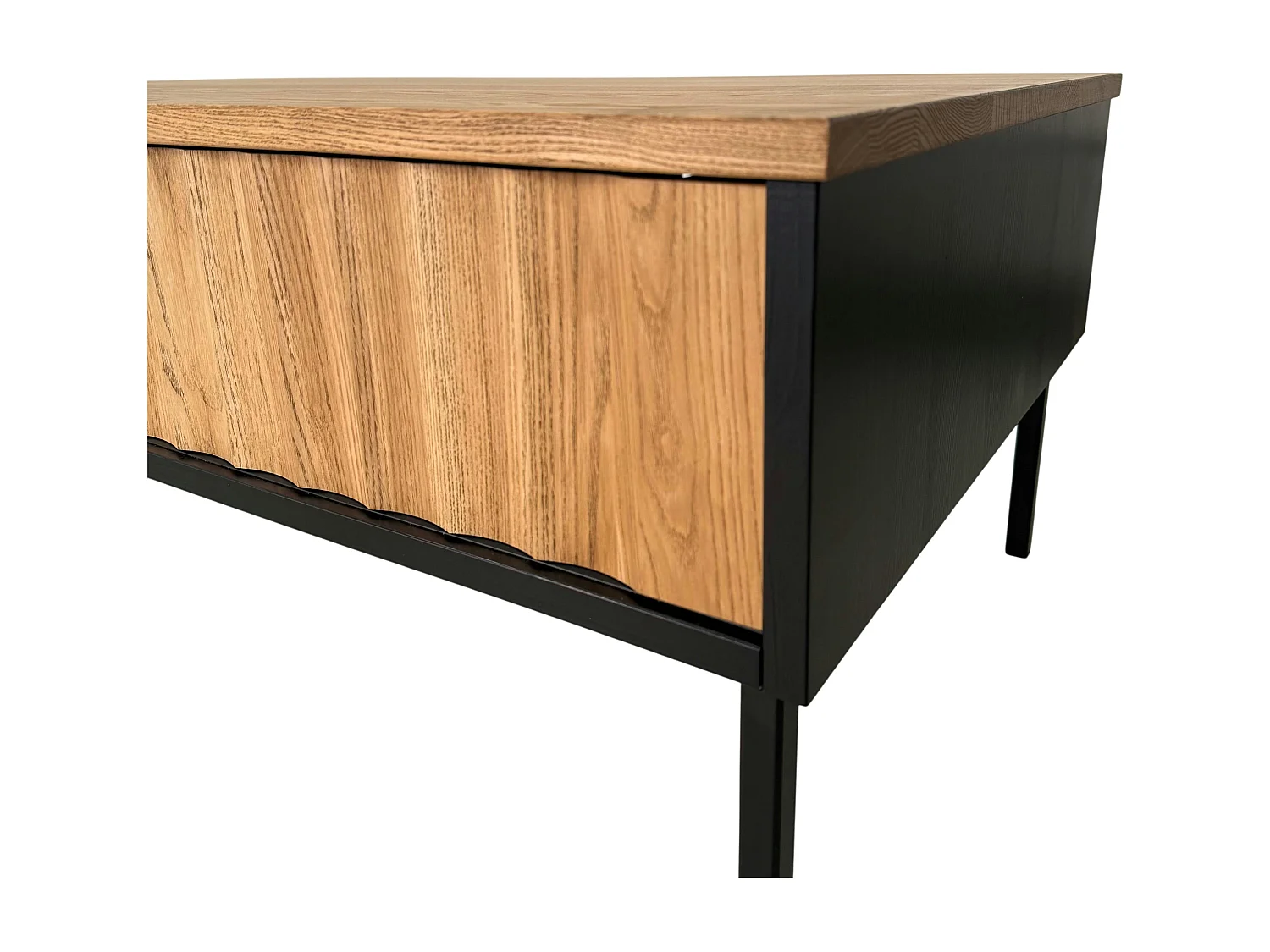 Table basse en bois bicolore avec façade ondulée TARAN