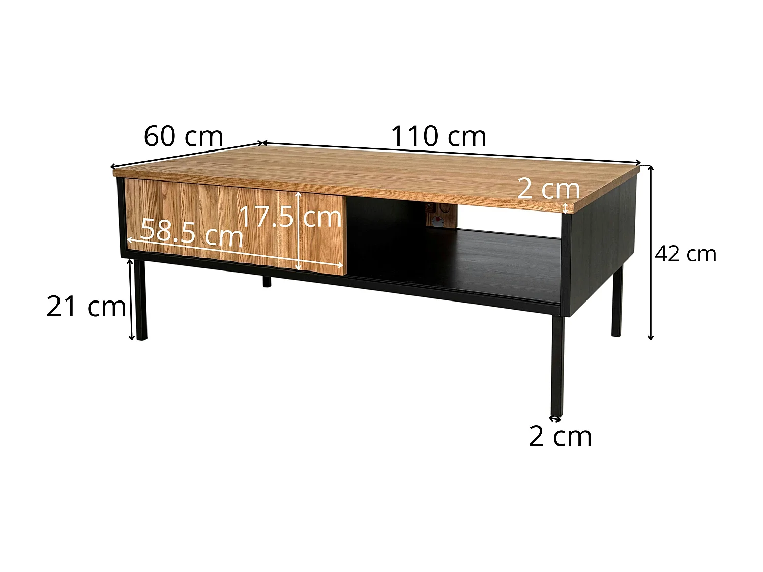 Table basse en bois bicolore avec façade ondulée TARAN
