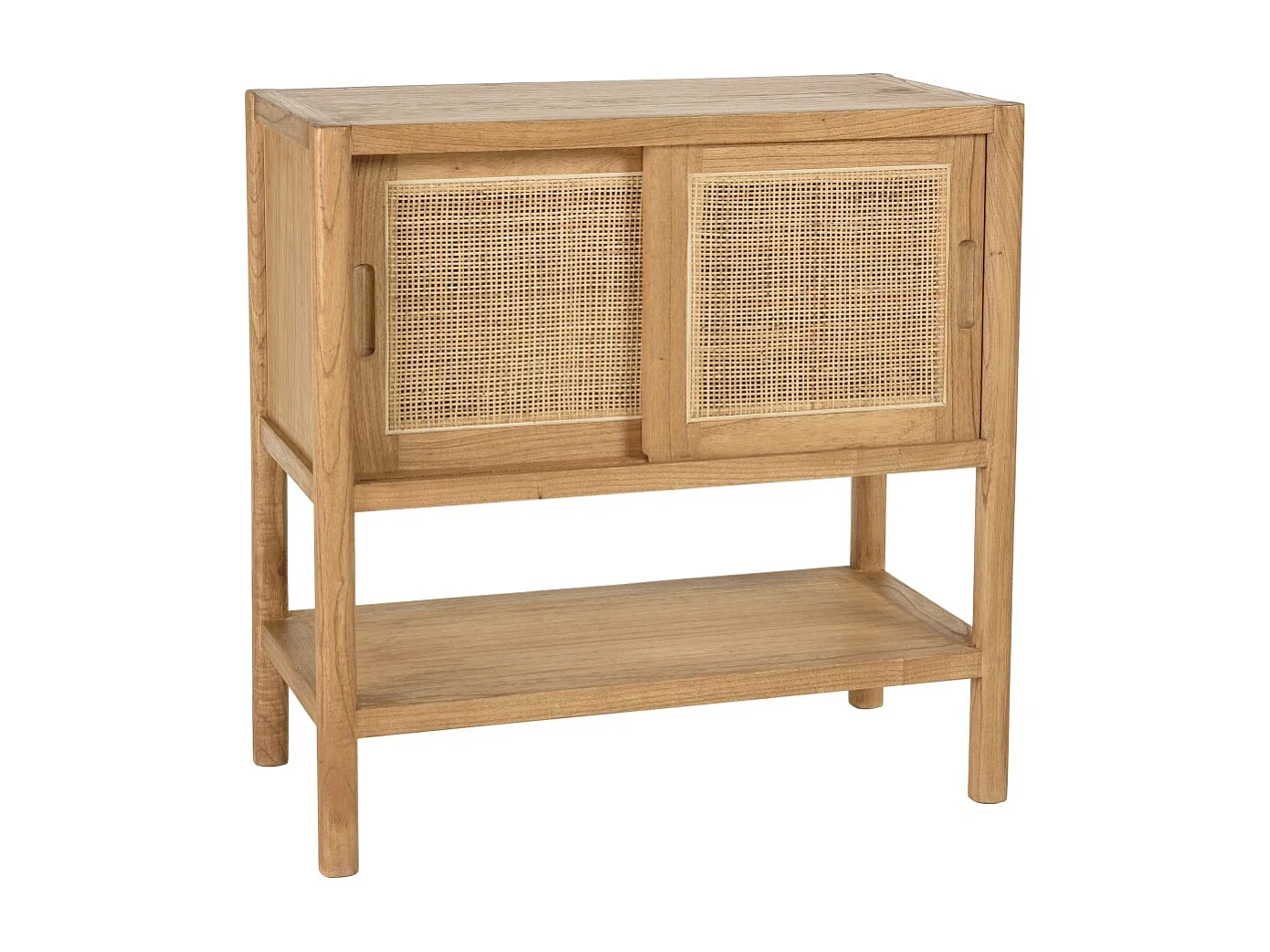 AMY - Buffet 2 étagères 2 portes coulissantes en mindi et rotin naturel AMY