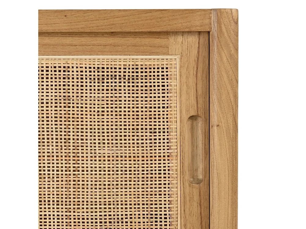AMY - Buffet 2 étagères 2 portes coulissantes en mindi et rotin naturel AMY