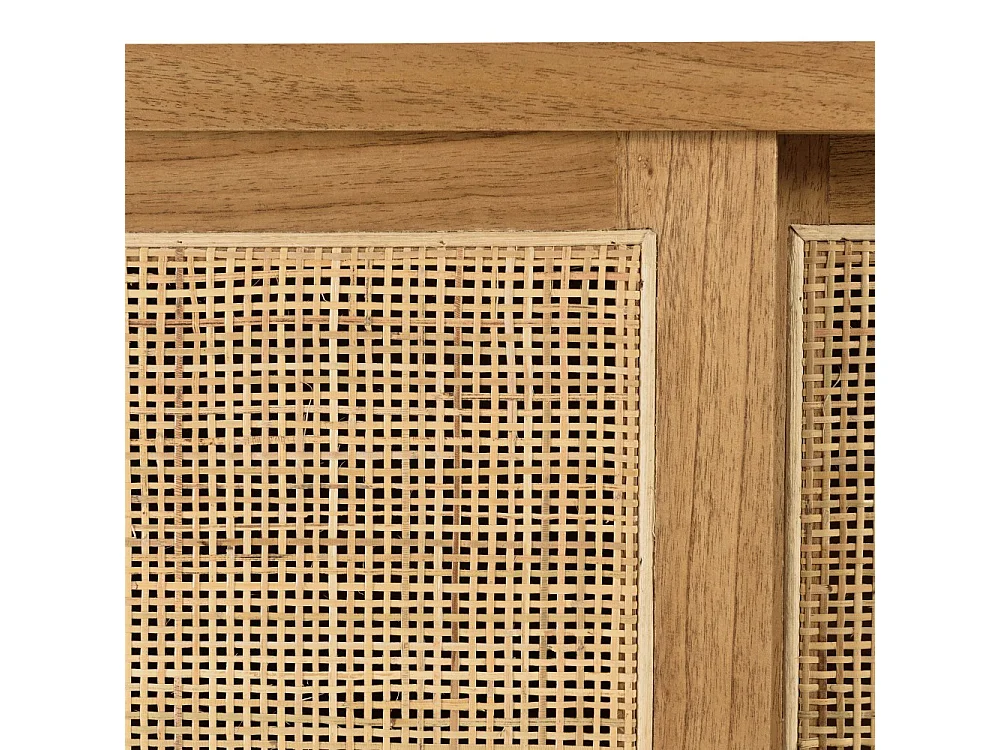 AMY - Buffet 2 étagères 3 portes coulissantes en mindi et rotin naturel AMY