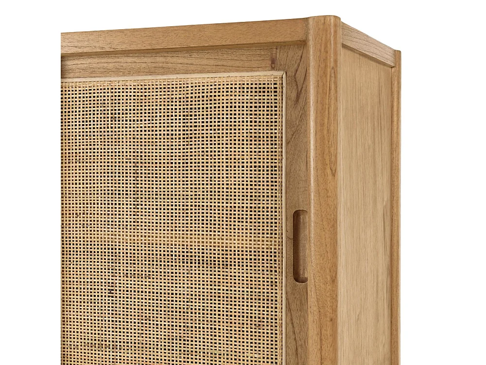 AMY - Buffet 2 étagères 3 portes coulissantes en mindi et rotin naturel AMY