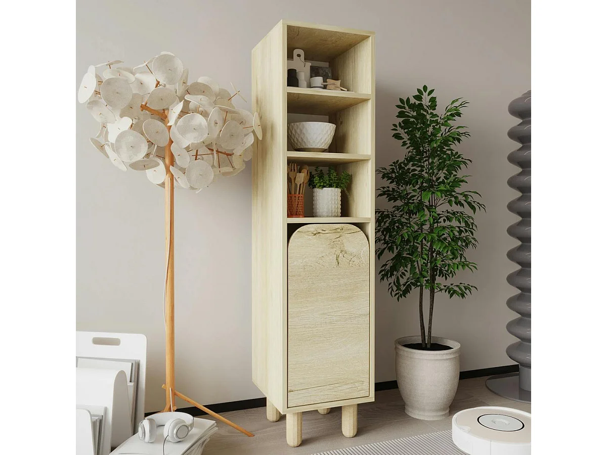 Colonne de rangement effet bois, 1 porte courbe VAREN