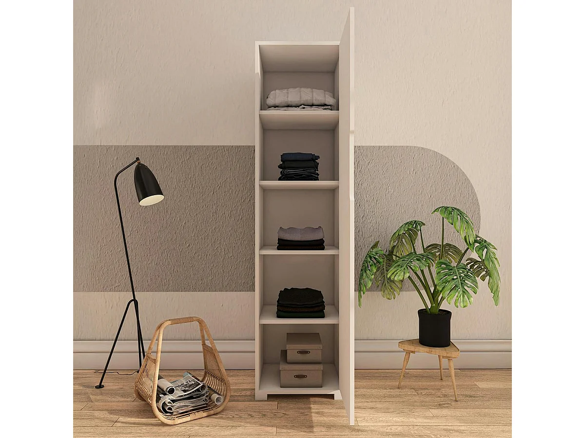 Colonne de rangement blanche moderne, 5 étagères BYRON