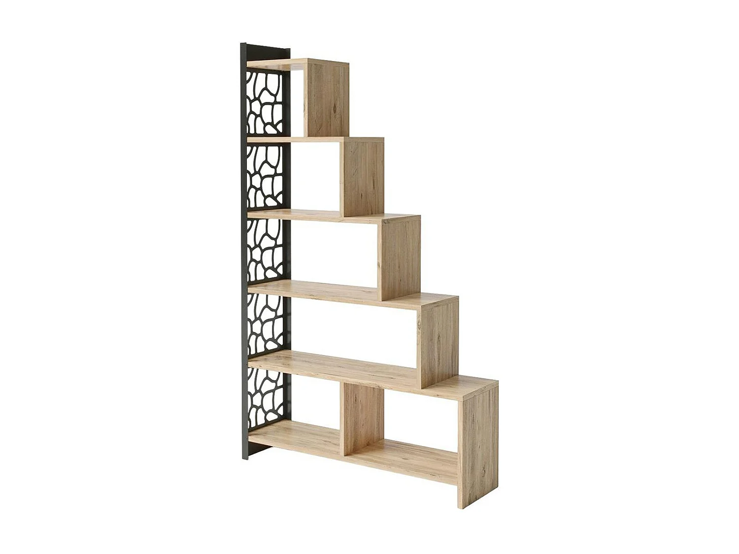 Bibliothèque escalier effet pin, côté métal ajouré JENA