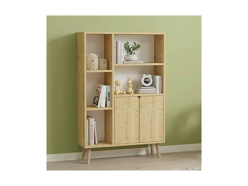 Bibliothèque scandinave effet bois clair 2 portes MARFA