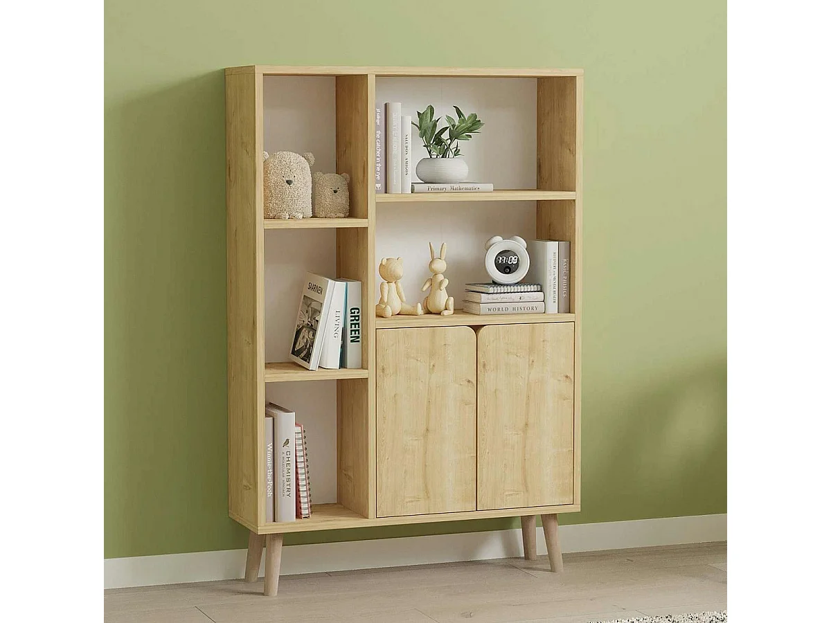 Bibliothèque scandinave effet bois clair 2 portes MARFA