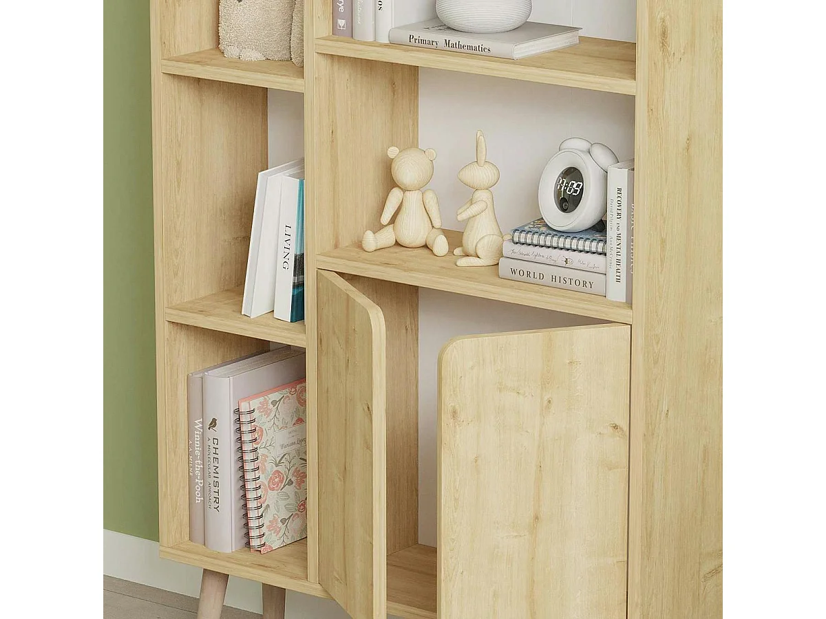 Bibliothèque scandinave effet bois clair 2 portes MARFA