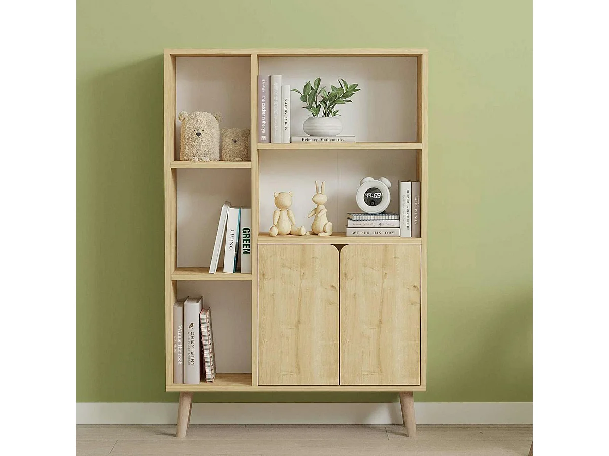 Bibliothèque scandinave effet bois clair 2 portes MARFA